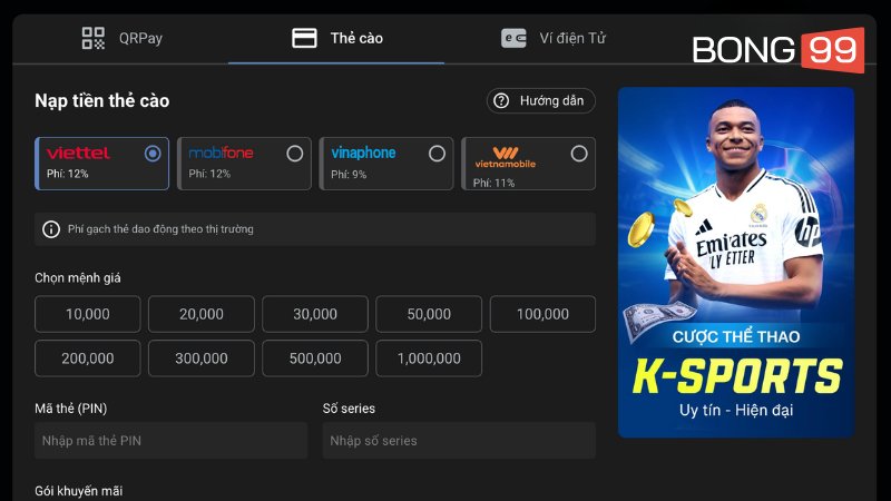 Sử dụng thẻ cào điện thoại để nạp vốn chơi game