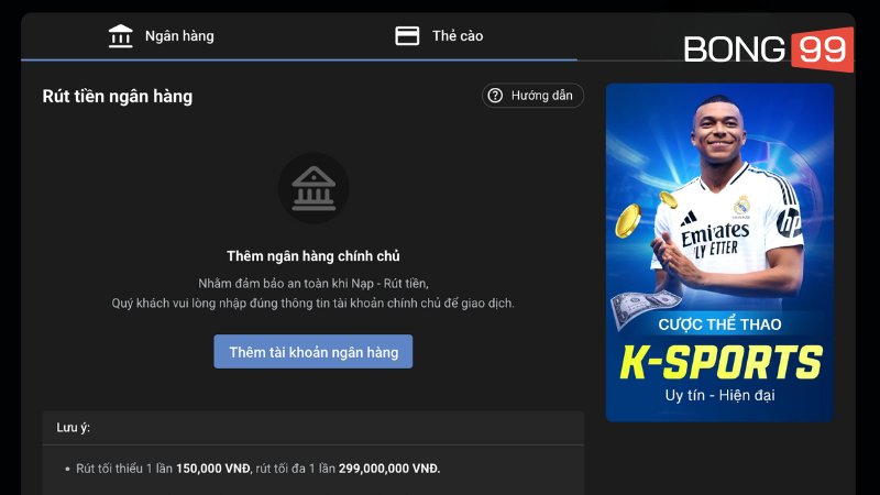 Chuyển tiền thưởng về tài khoản ngân hàng